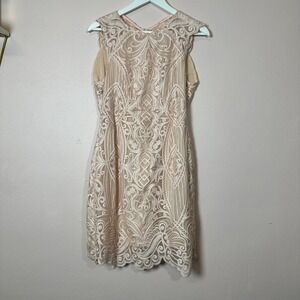 REISS Roxana Sheer Lace Bodycon Dress Blush Pink Sleeveless UK 12 US 8